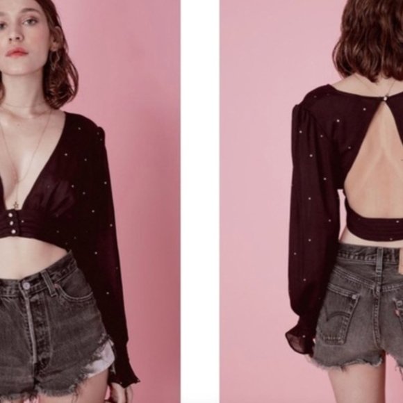 For Love and Lemons deep V embellished blouse M - Picture 2 of 4